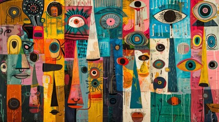 Naklejka premium Art Brut patterns with naive and raw artistic expressions.
