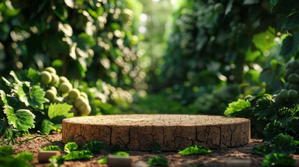 A vibrant garden pathway surrounded by lush green vegetation, sunlight streaming through the leaves, creating a peaceful and natural atmosphere.