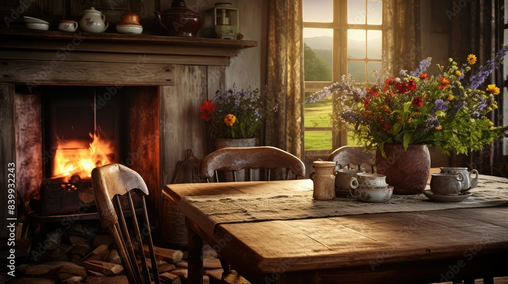 Wall mural cozy blurred country home interior