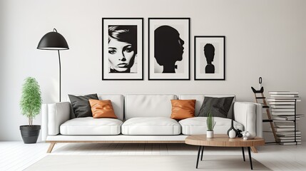 contemporary modern living room interior with white walls