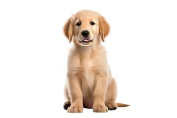 Golden retriever puppy isolated on transparent background, cute golden retriever puppy.