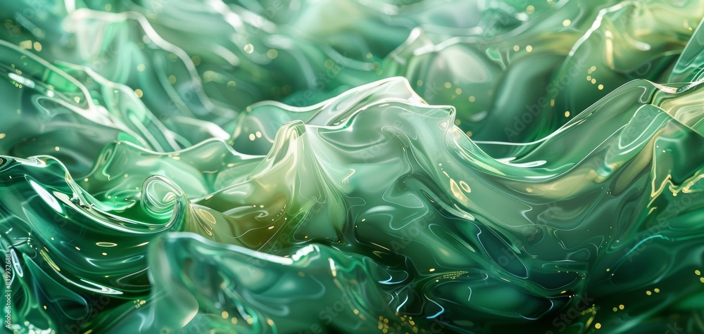 Aufkleber abstract green and gold fluid waves creating a mesmerizing and dynamic pattern, perfect for backgrou