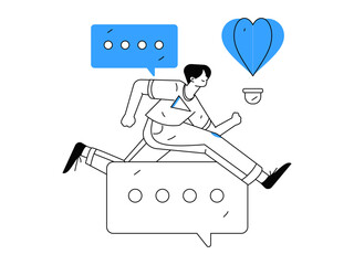 Virtual characters social communication concept business flat vector hand drawn illustration
