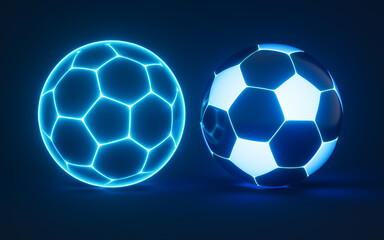 Abstract football and neon lines, glowing football, 3d rendering.