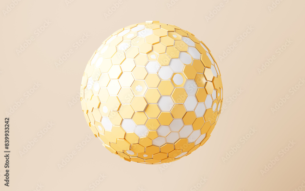 Poster hexagonal abstract sphere, 3d rendering.