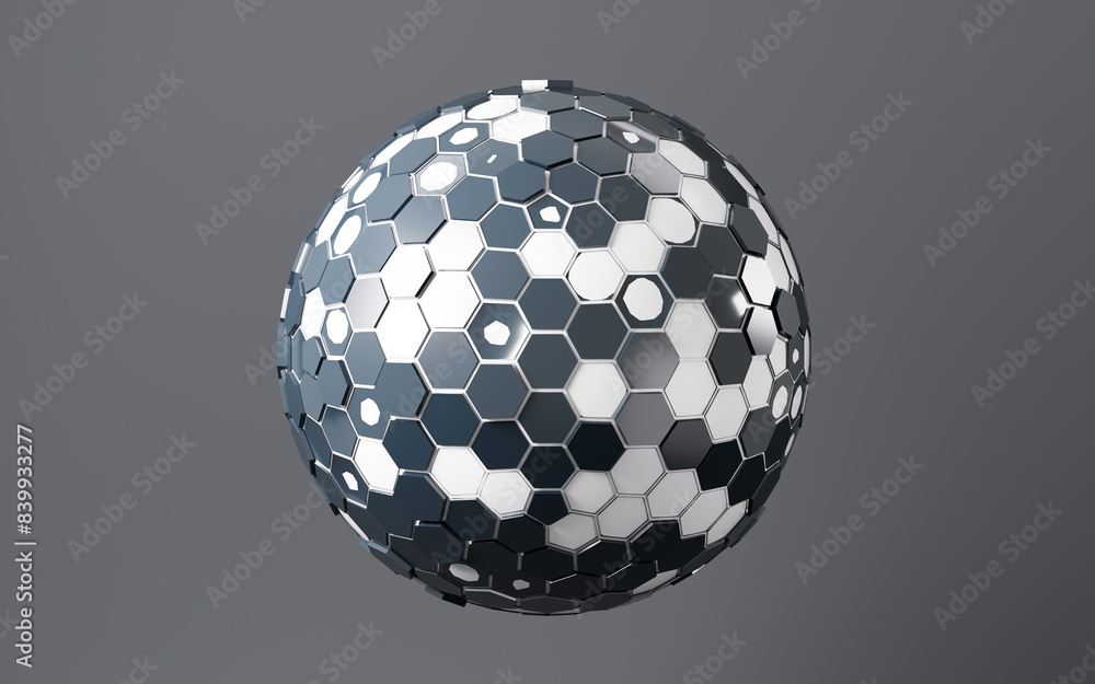 Poster hexagonal abstract sphere, 3d rendering.