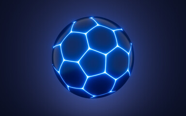 Abstract football and neon lines, glowing football, 3d rendering.
