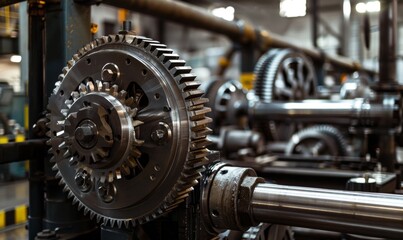 Industrial machinery with large cogs and gears in a factory