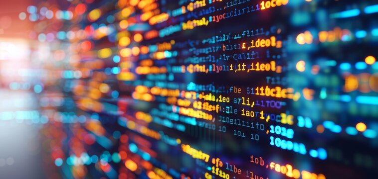 Close-up of computer code on a vibrant screen. Represents software development, technology, and programming concepts.