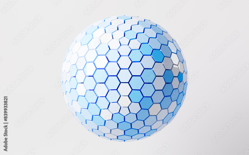 Poster hexagonal abstract sphere, 3d rendering.