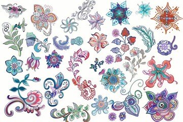 Naklejka premium Cartoon cute doodles of intricate lace patterns with floral motifs, Generative AI