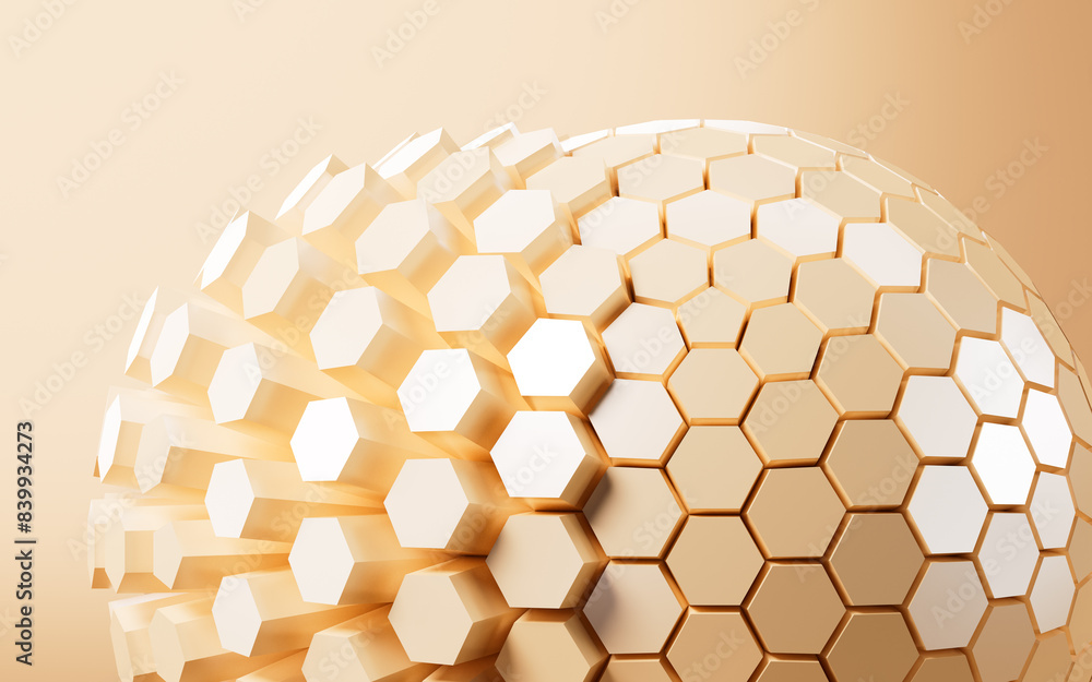 Poster hexagonal abstract sphere, 3d rendering.