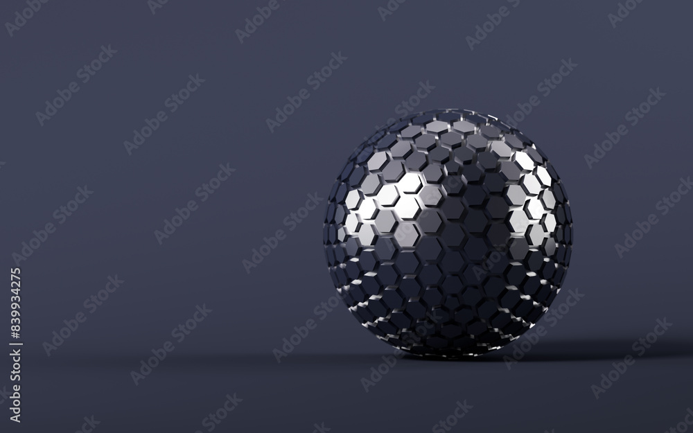 Poster hexagonal abstract sphere, 3d rendering.
