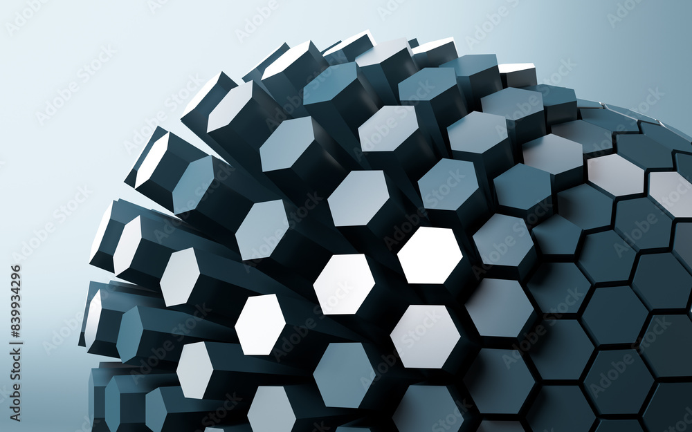 Poster hexagonal abstract sphere, 3d rendering.