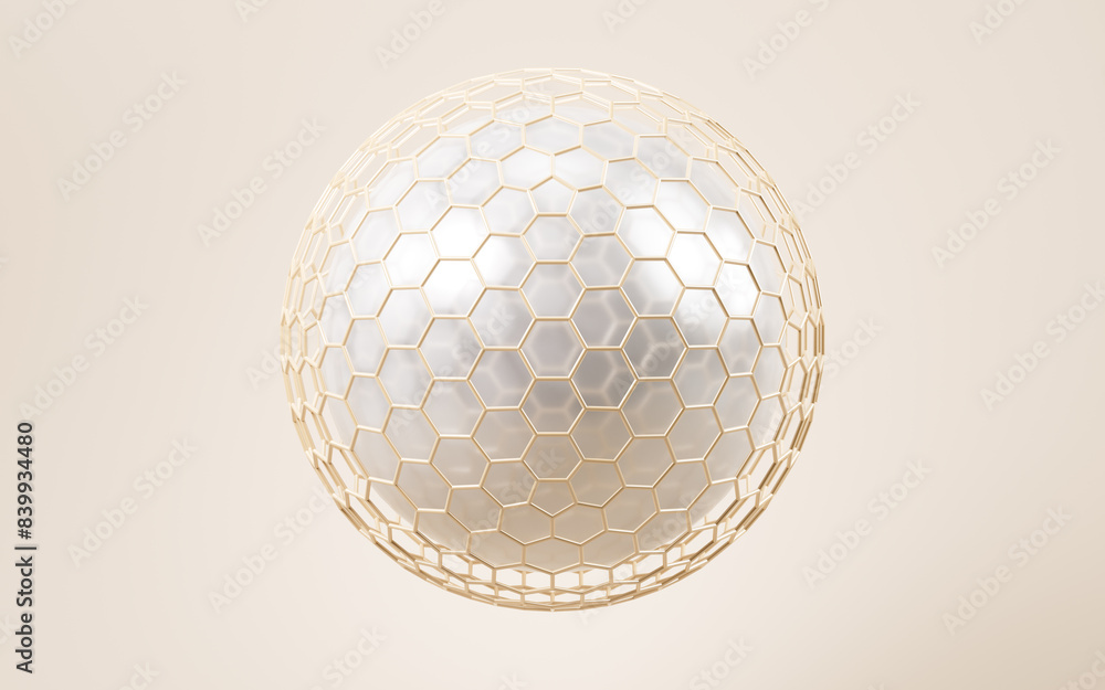 Poster hexagonal abstract sphere, 3d rendering.