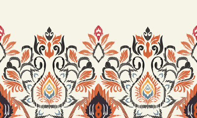 Hand draw Ikat floral paisley embroidery.ikat ethnic oriental pattern traditional.Aztec style abstract vector illustration.white background.great for textiles, banners, wallpapers.