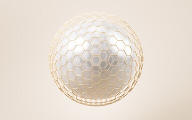 Hexagonal abstract sphere, 3d rendering.