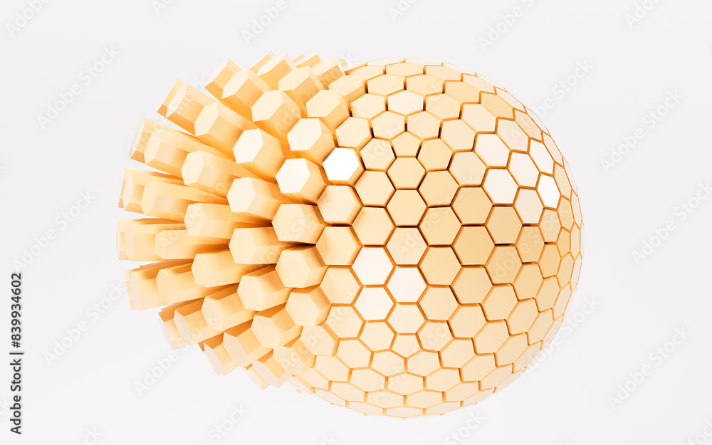 Poster hexagonal abstract sphere, 3d rendering.