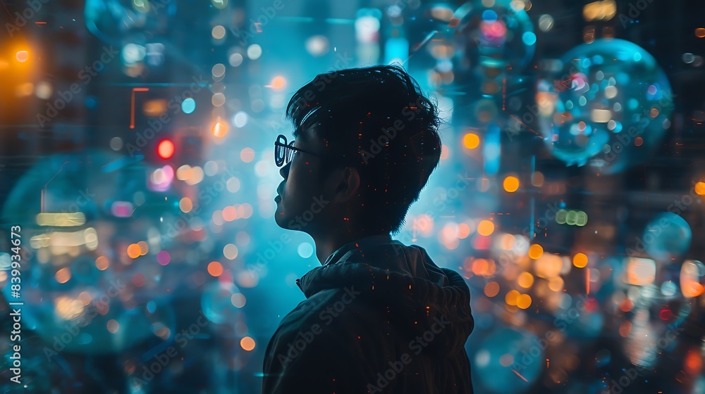 Poster futuristic holographic interfaces displayed in tech environment