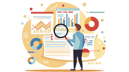 Market research, marketing or advertising survey to launch products, competitors research or social media report marketing report concept, business people look at magnified market data chart.