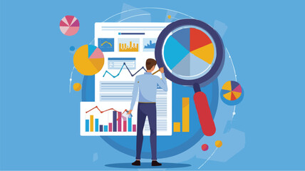 Market research, marketing or advertising survey to launch products, competitors research or social media report marketing report concept, business people look at magnified market data chart.