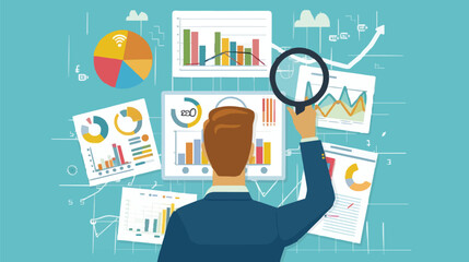 Market research, marketing or advertising survey to launch products, competitors research or social media report marketing report concept, business people look at magnified market data chart.