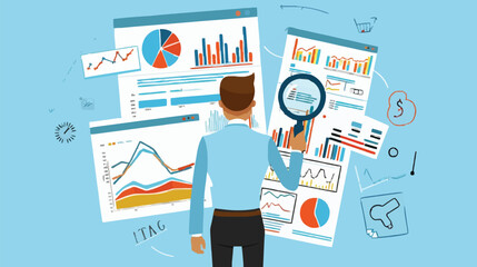 Market research, marketing or advertising survey to launch products, competitors research or social media report marketing report concept, business people look at magnified market data chart.