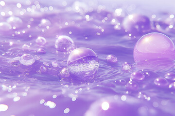 薄紫色の水に浮かぶ光り輝くパール玉