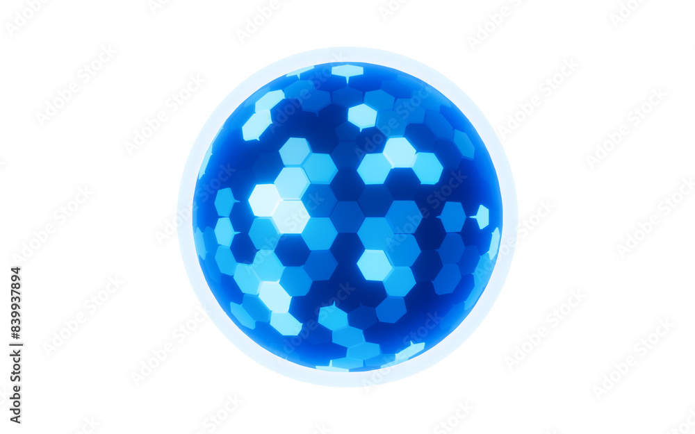 Poster abstract hexagonal sphere, neon glowing sphere, 3d rendering.