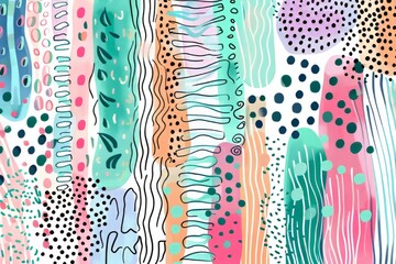 Cartoon cute doodles of whimsical polka dots and playful stripes, Generative AI 