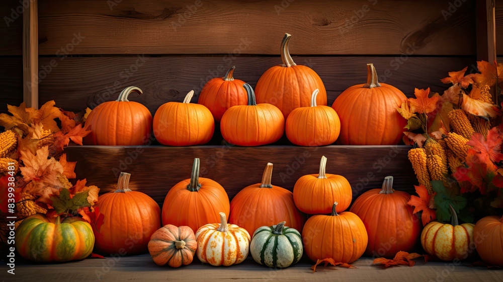 Poster rustic fall pumpkin background