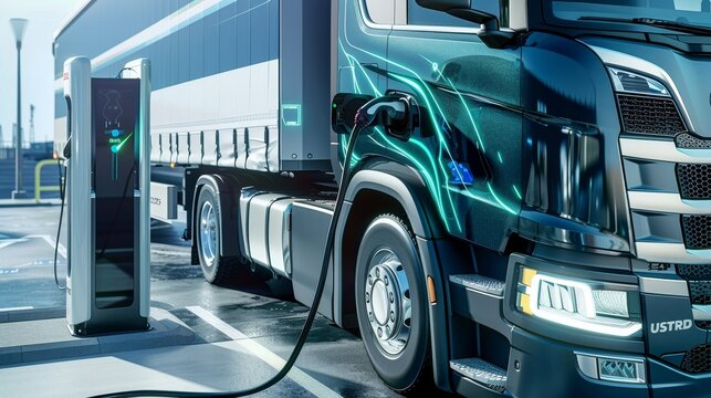 Detailed shot showcasing the renewable energy theme of an electrical truck