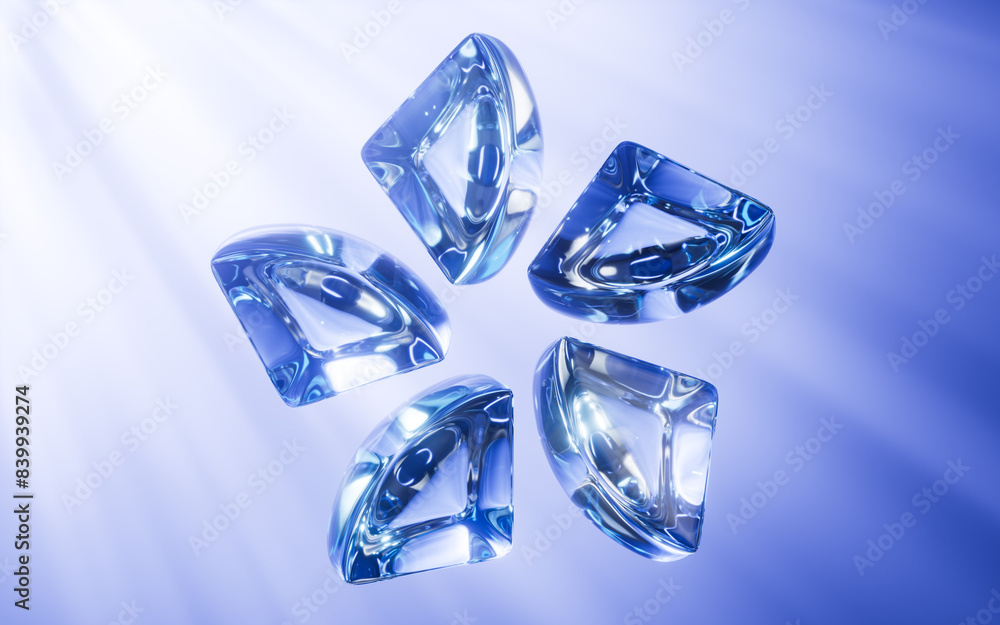 Poster abstract rotating glass geometry, 3d rendering.