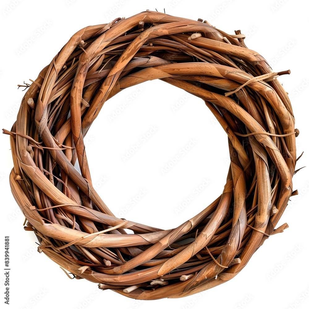 Poster handwoven wicker frame with earthy texture and rustic charm isolated on white background