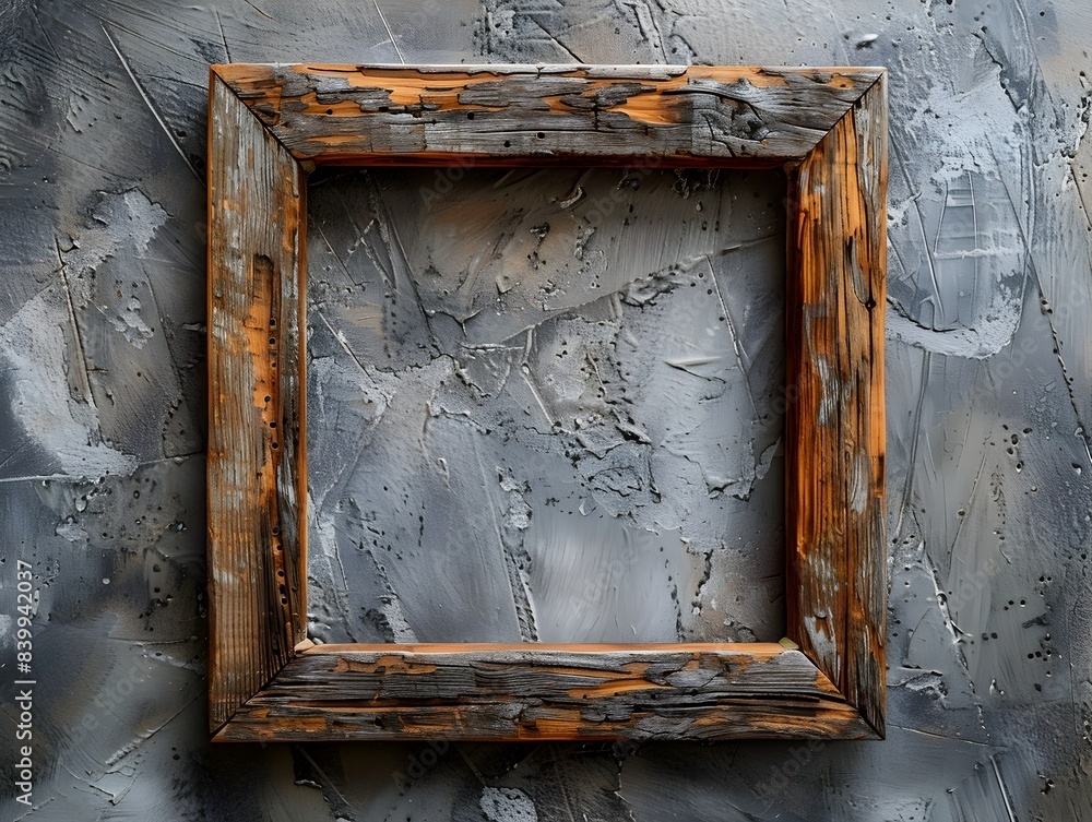 Poster rustic wooden frame with distressed finish handmade and unique isolated on plain background