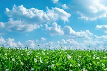 Obraz premium Green Grass and White Flowers