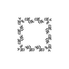 Obraz premium A black and white image of a frame with leaves. The frame is square and the leaves are arranged in a way that they look like they are growing out of the frame