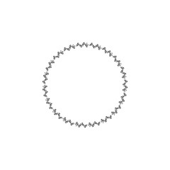 A black and white image of a wreath of leaves. The leaves are arranged in a circle and are very thin