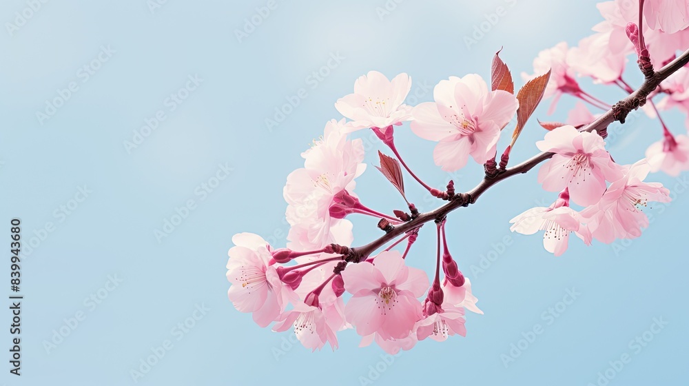 Poster bloom cherry blossom pink background