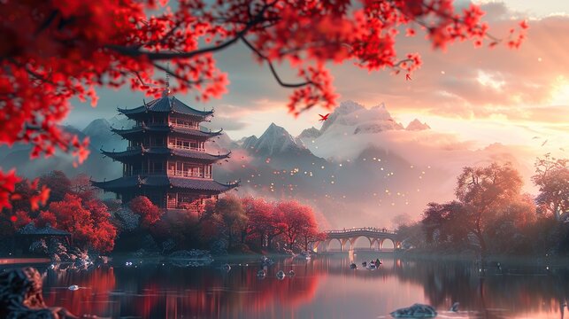 Captivating Landscape: Admiring the Serene Beauty of the Chinese Pagoda