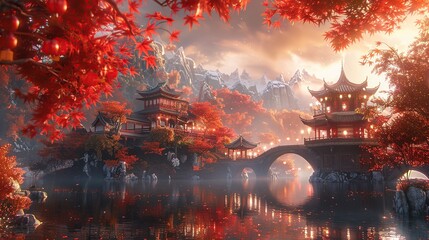 Immersive Imlek Celebration: Exploring Chinese Cultural Themes in Stunning 32K UHD Beautiful Lake
