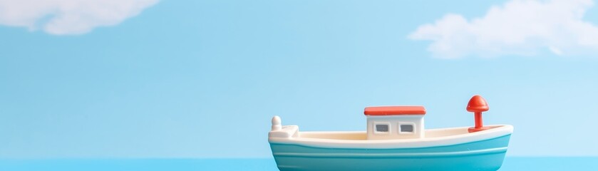 Naklejka premium A small red boat is sitting on a blue background