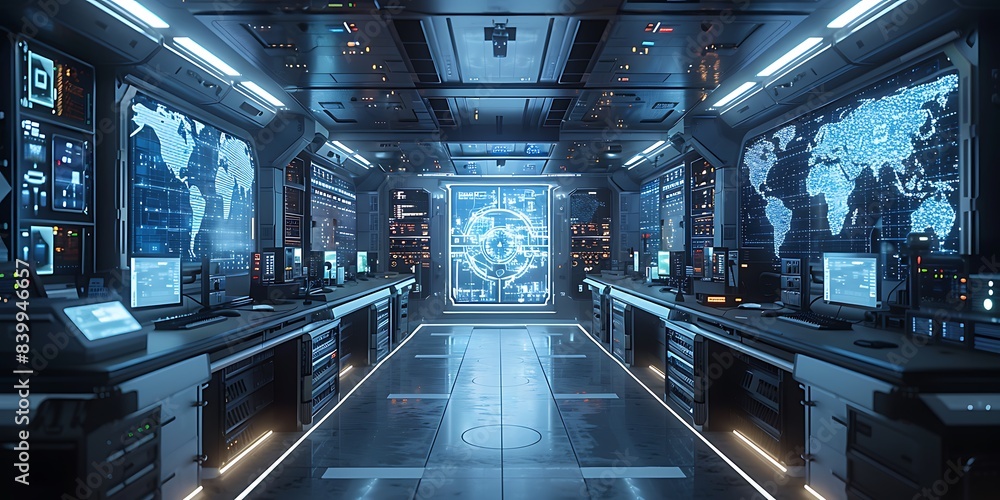 Fototapete high-tech lab with interactive data analysis displays