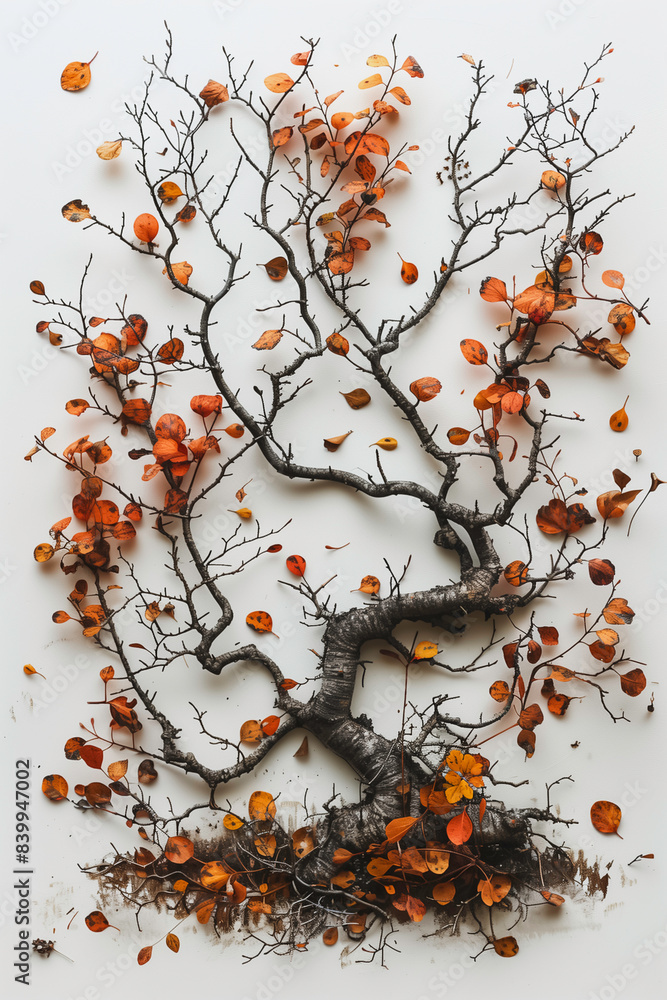 Poster a tree made of branches and leaves is displayed on a white background