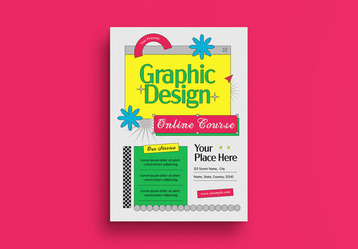 Grey Neo Brutalism Graphic Design Online Course Flyer