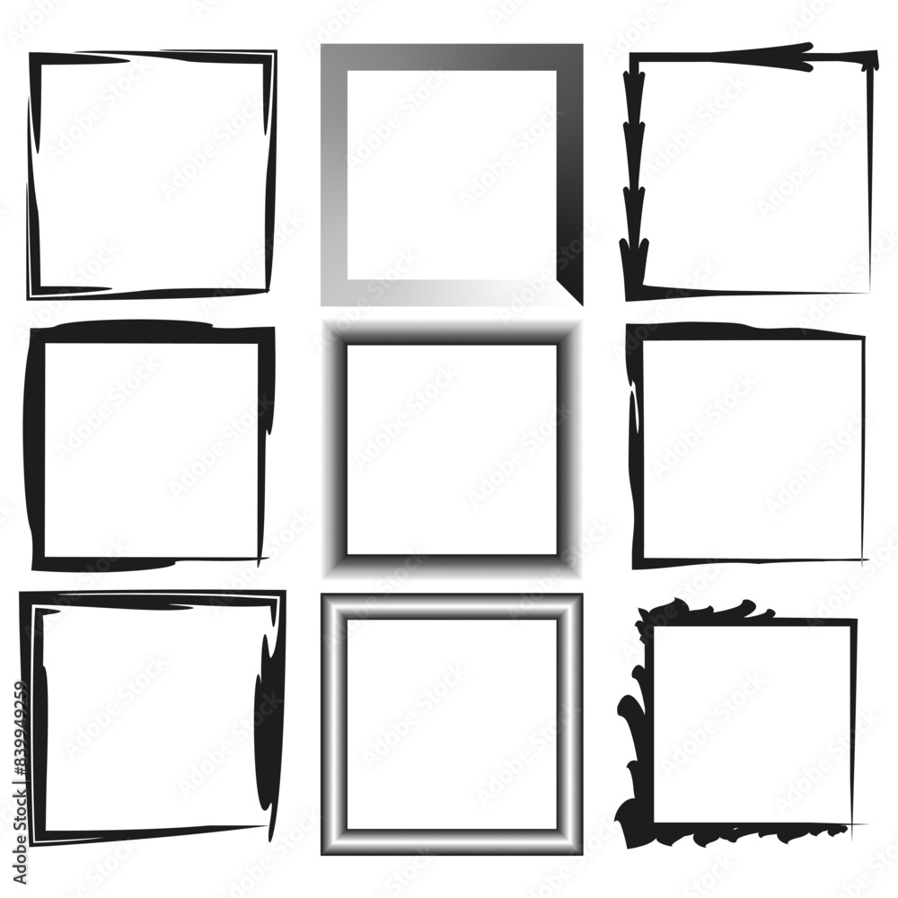 Poster assorted black and white picture frames set. abstract borders vector collection. gallery wall design