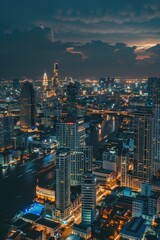 Fototapeta premium Cityscape at Night from Rooftop
