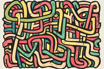  Cartoon cute doodles of intersecting lines forming a playful maze, Generative AI