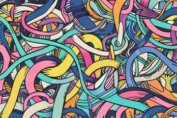 Obraz premium Cartoon cute doodles of looping lines intertwining like a tangled web, Generative AI