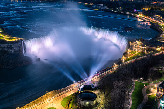 Beautiful Niagara falls with colors at night